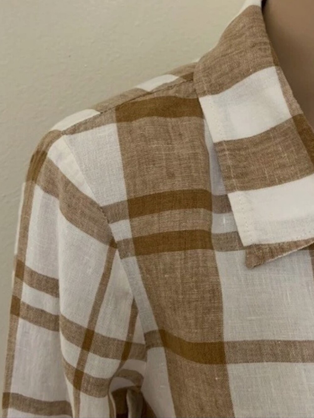 FLAX Striped Plaid Linen Button Down Shirtdress size M